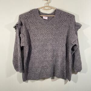 Old Navy Women's Grey Pointelle Knit Fuzzy Ruffle Shoulder Sweater Size 3X NWT